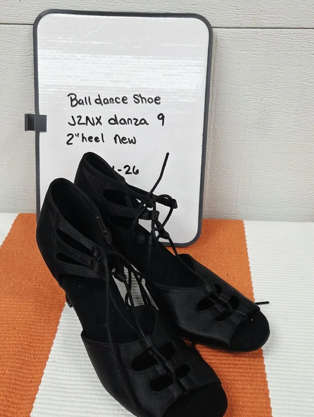 Ballroom Salsa Black Satin Lace-Up Dance Heels 9
